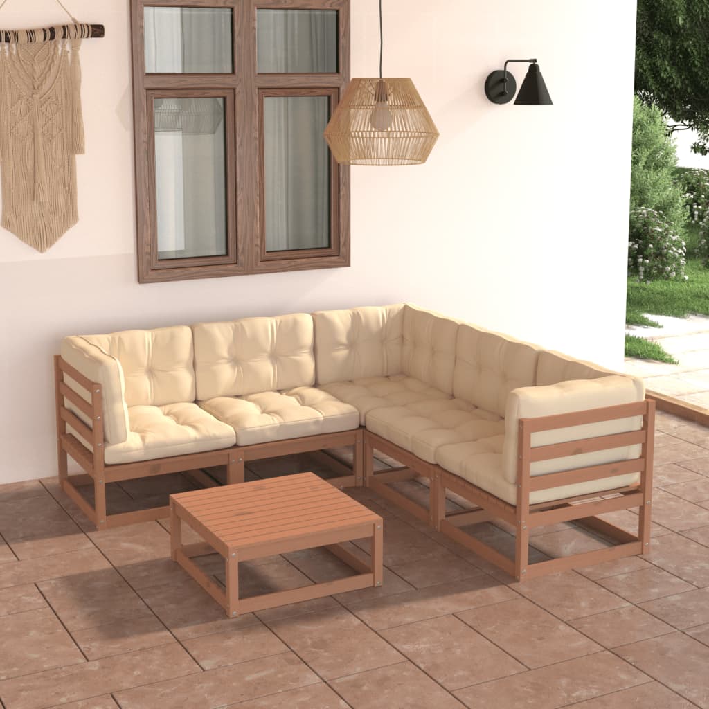 6 Piece Garden Lounge Set with Cushions Solid Pinewood