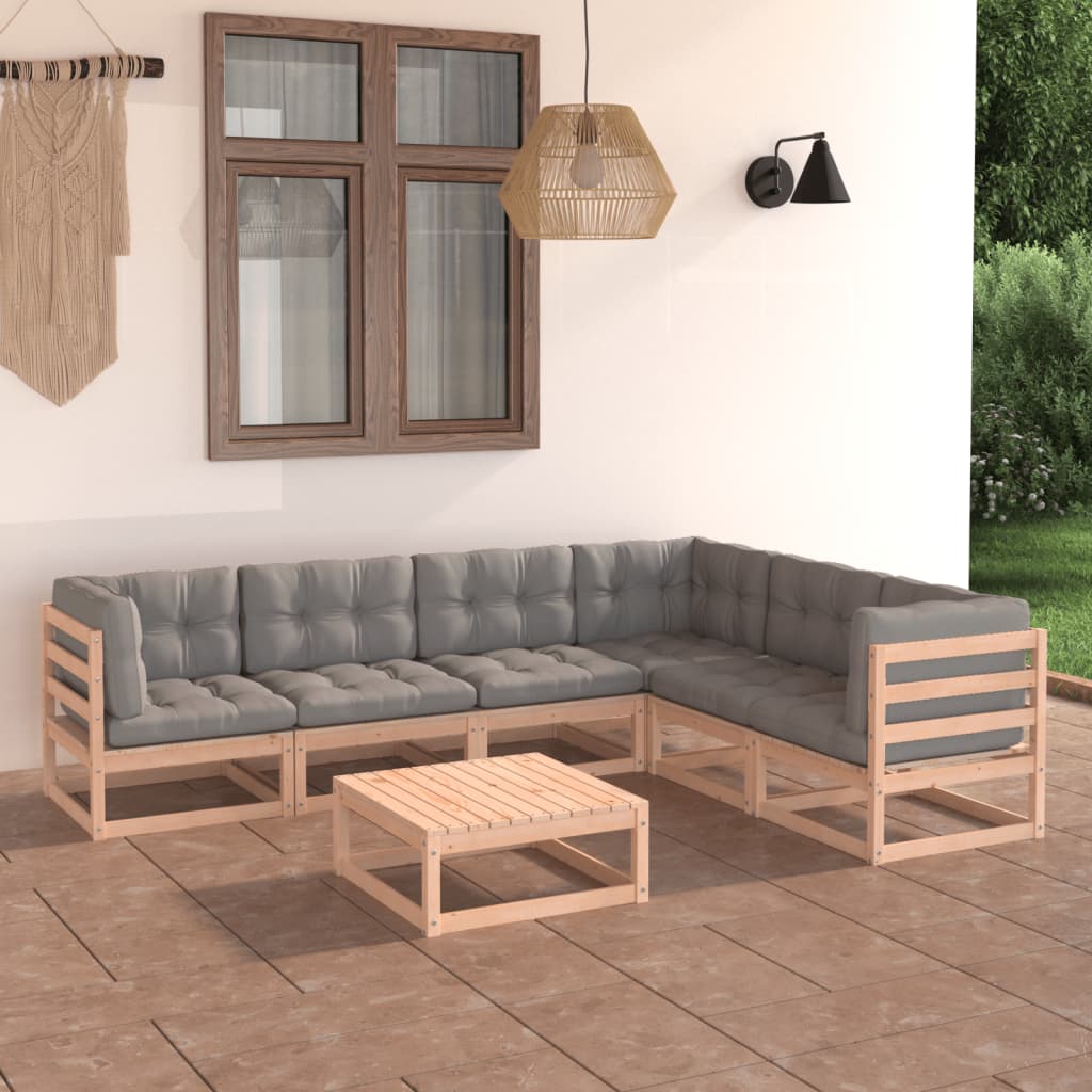 7 Piece Garden Lounge Set with Cushions Solid Pinewood