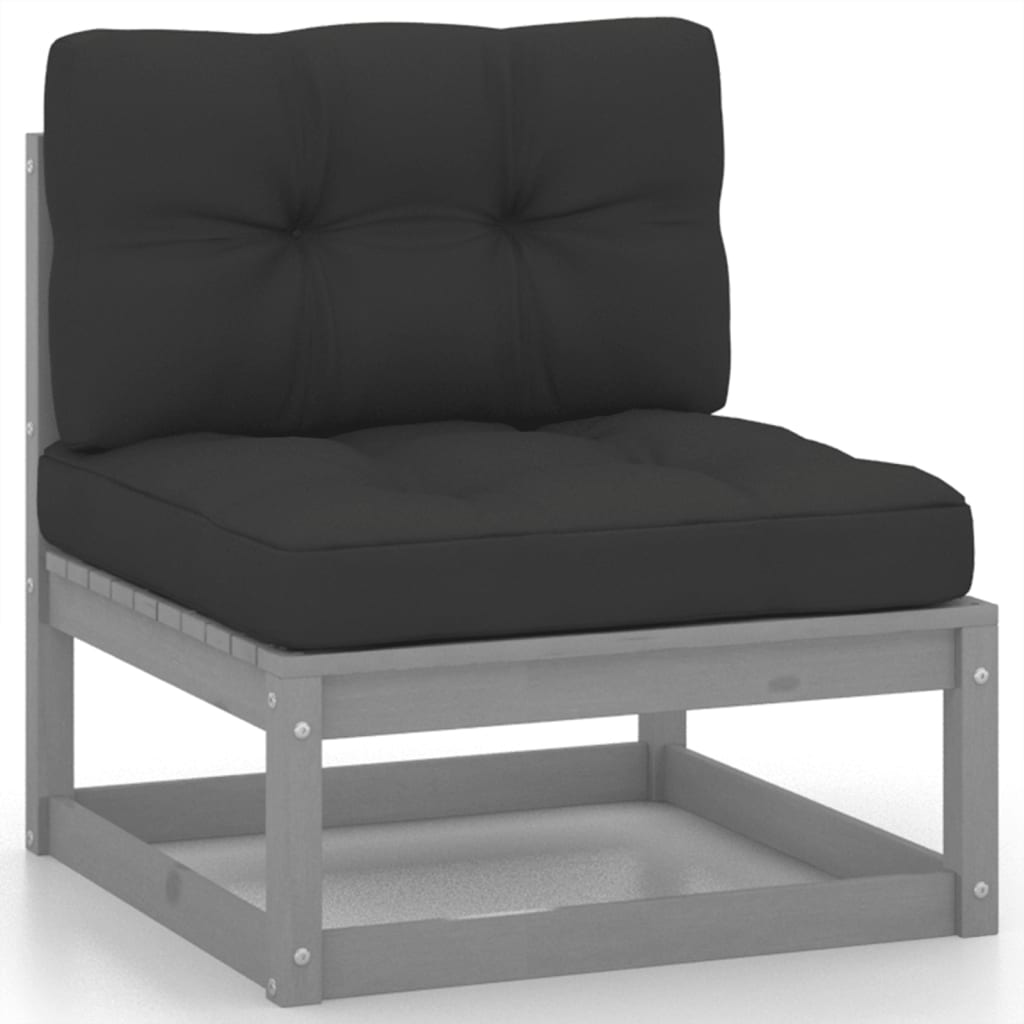 10 Piece Garden Lounge Set with Cushions Grey Solid Pinewood