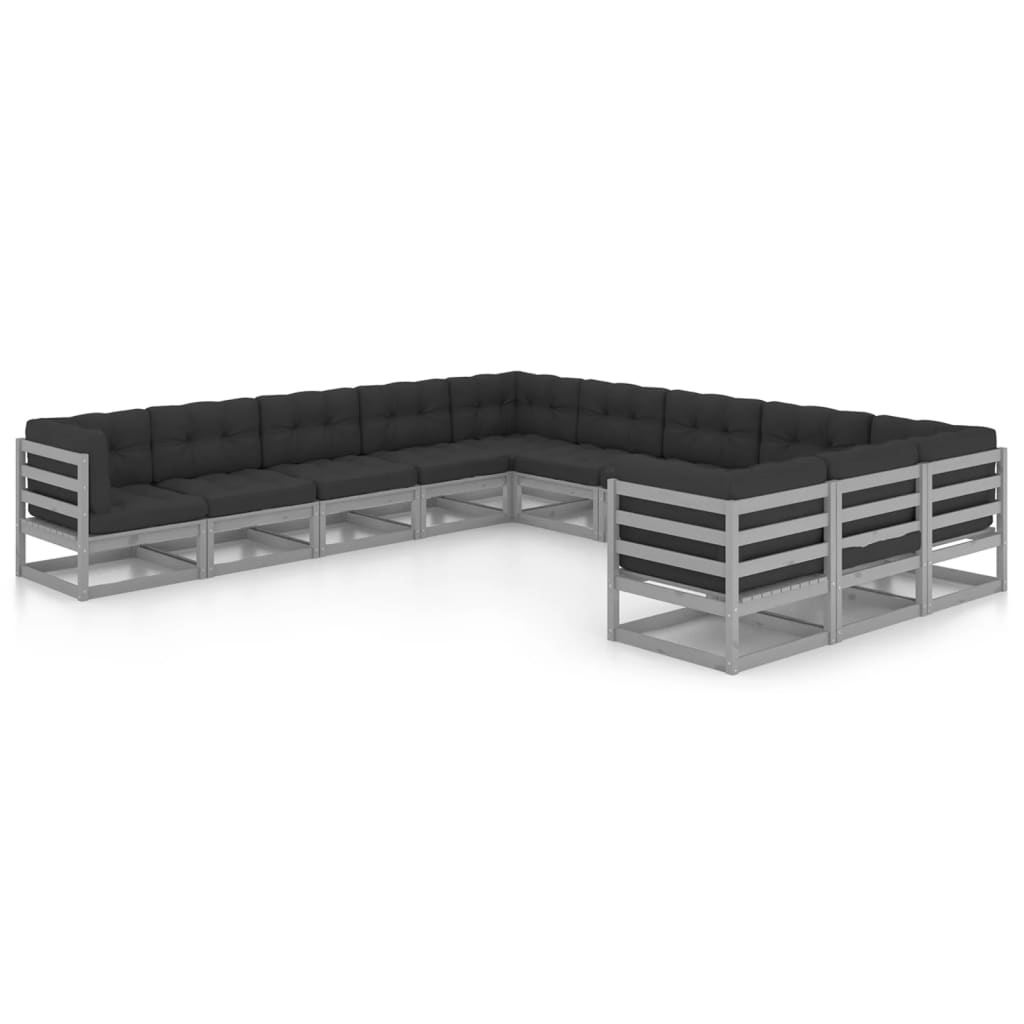 11 Piece Garden Lounge Set with Cushions Grey Solid Pinewood