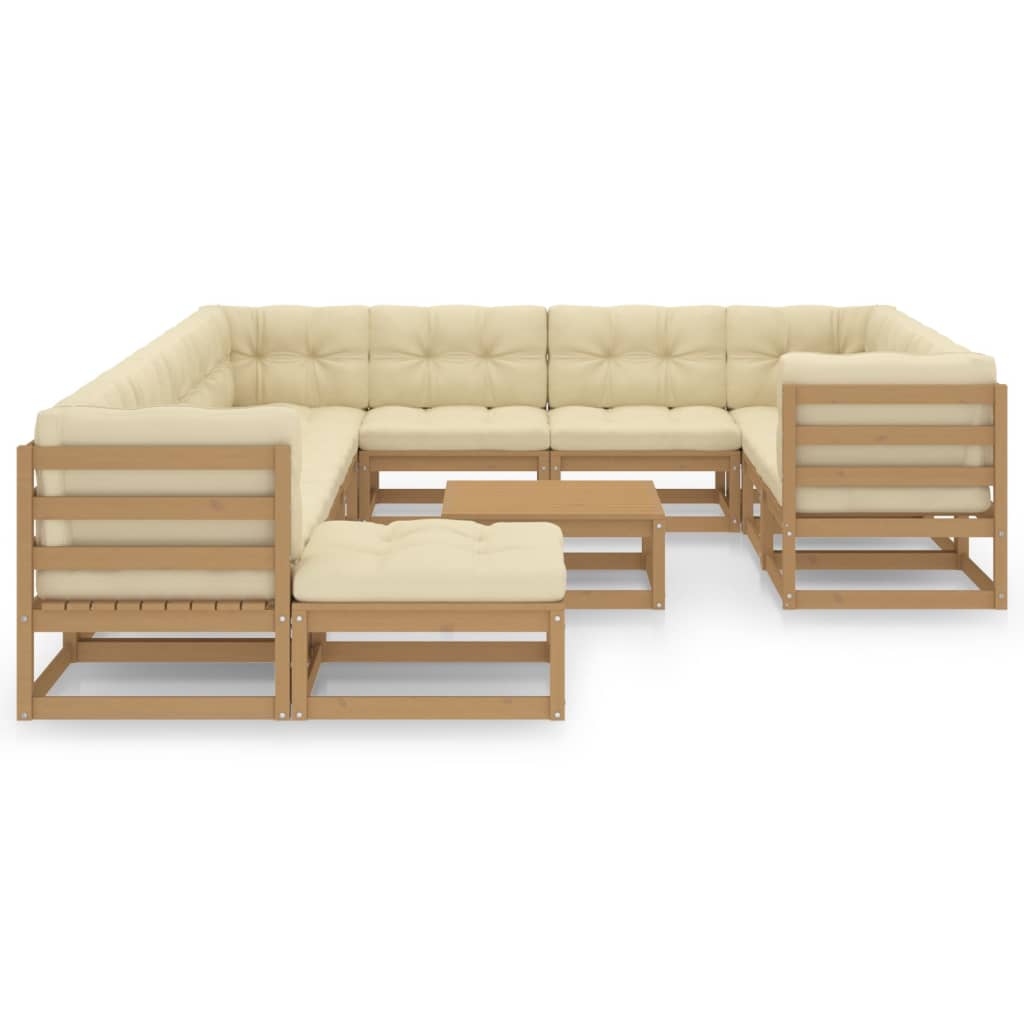 12 Piece Garden Lounge Set&Cushions Honey Brown Solid Pinewood