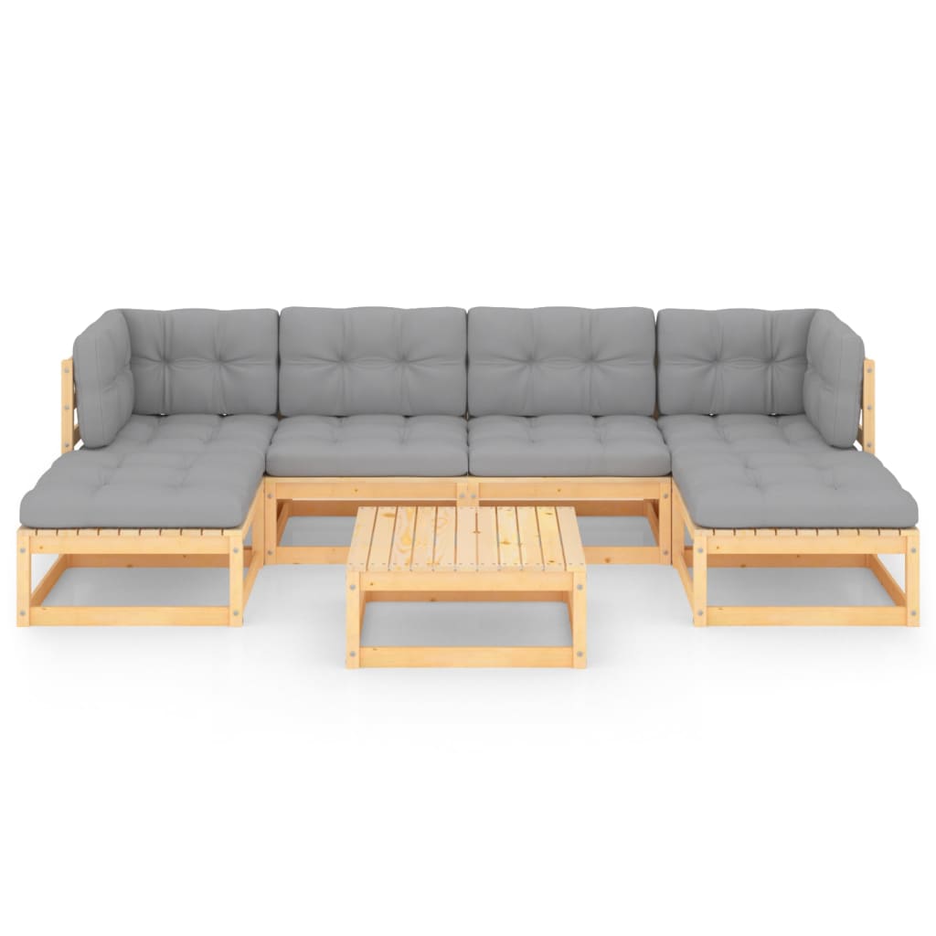 7 Piece Garden Lounge Set with Cushions Solid Pinewood
