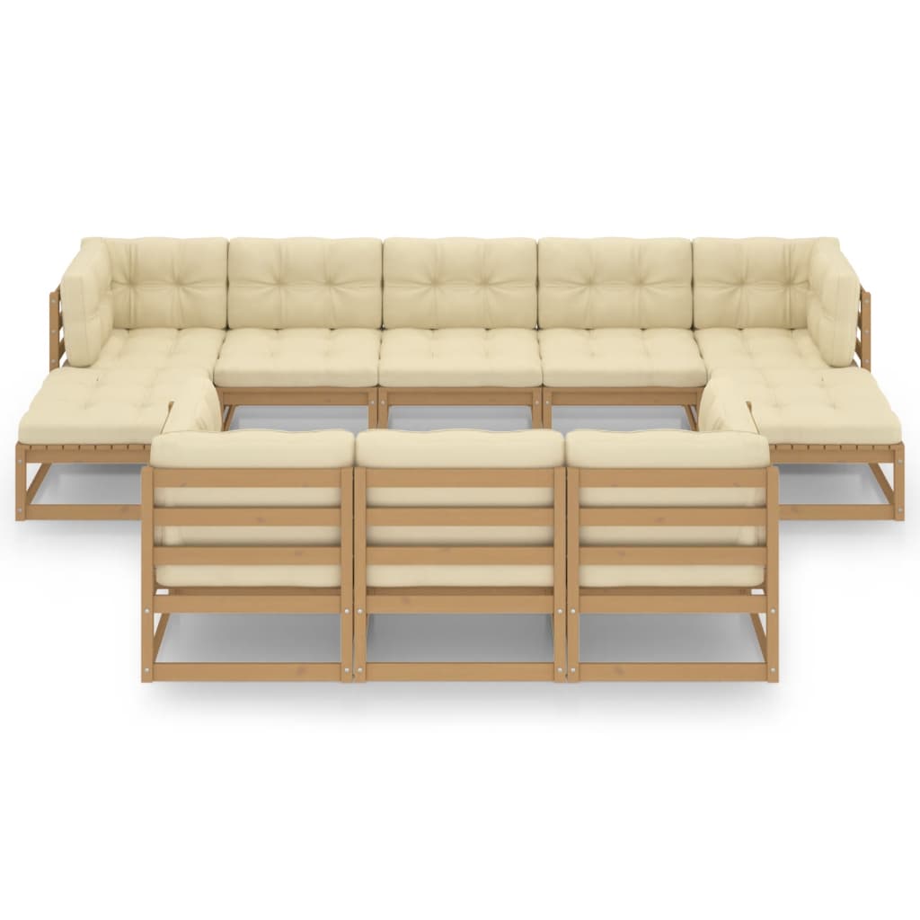 10 Piece Garden Lounge Set&Cushions Honey Brown Solid Pinewood