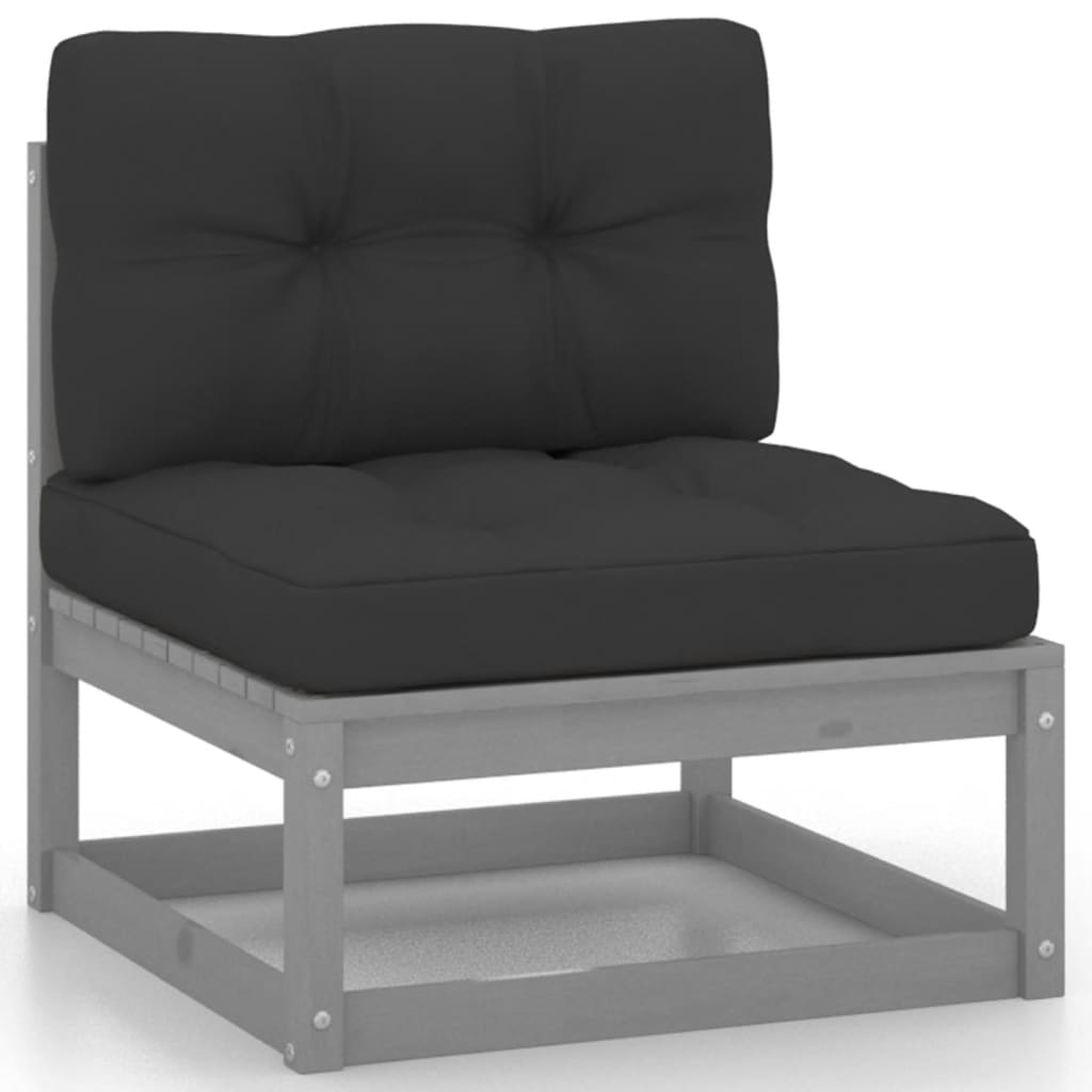 6 Piece Garden Lounge Set with Cushions Grey Solid Pinewood
