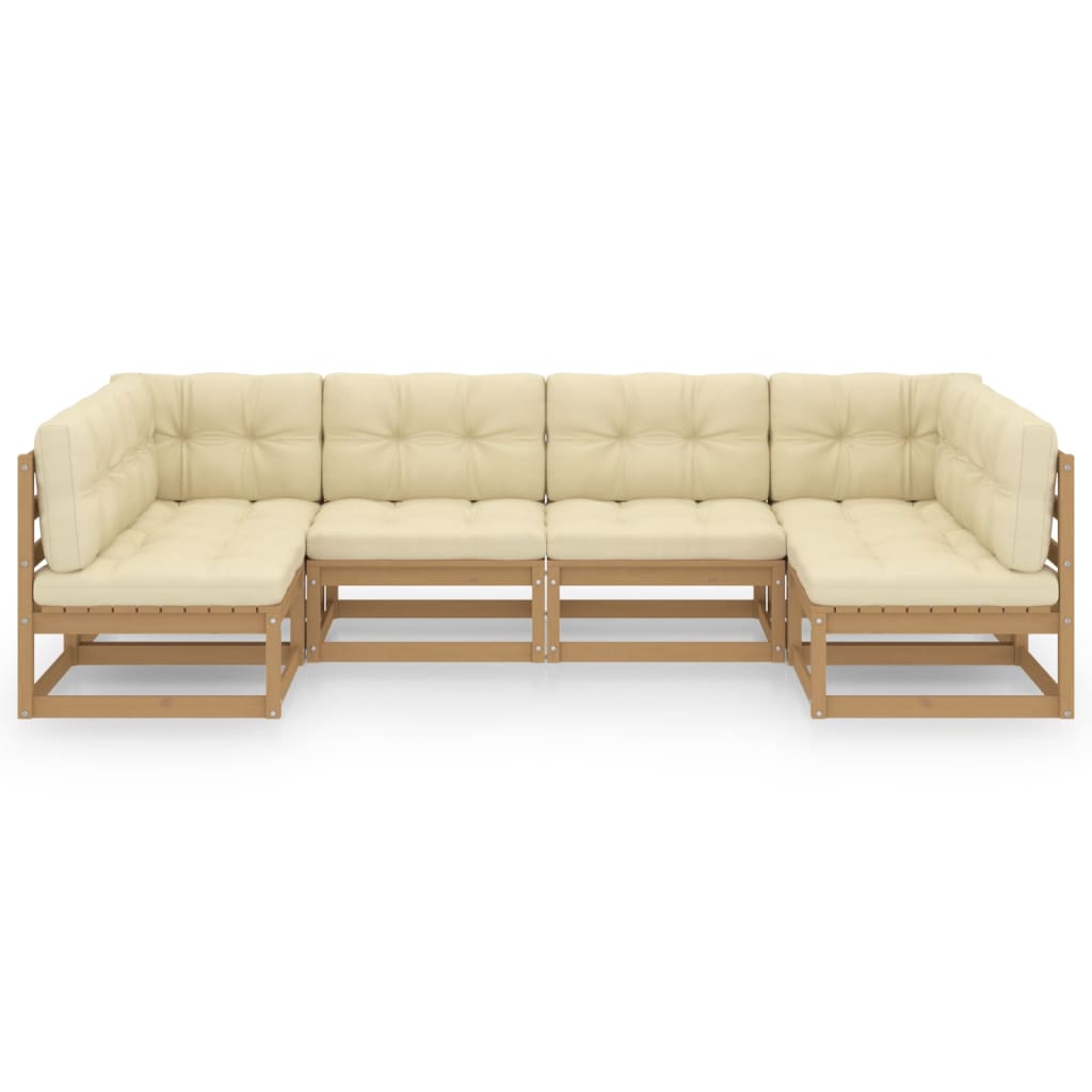 6 Piece Garden Lounge Set&Cushions Honey Brown Solid Pinewood