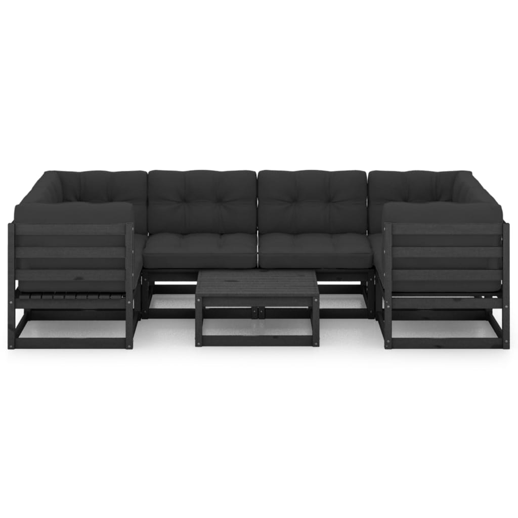 7 Piece Garden Lounge Set with Cushions Black Solid Pinewood