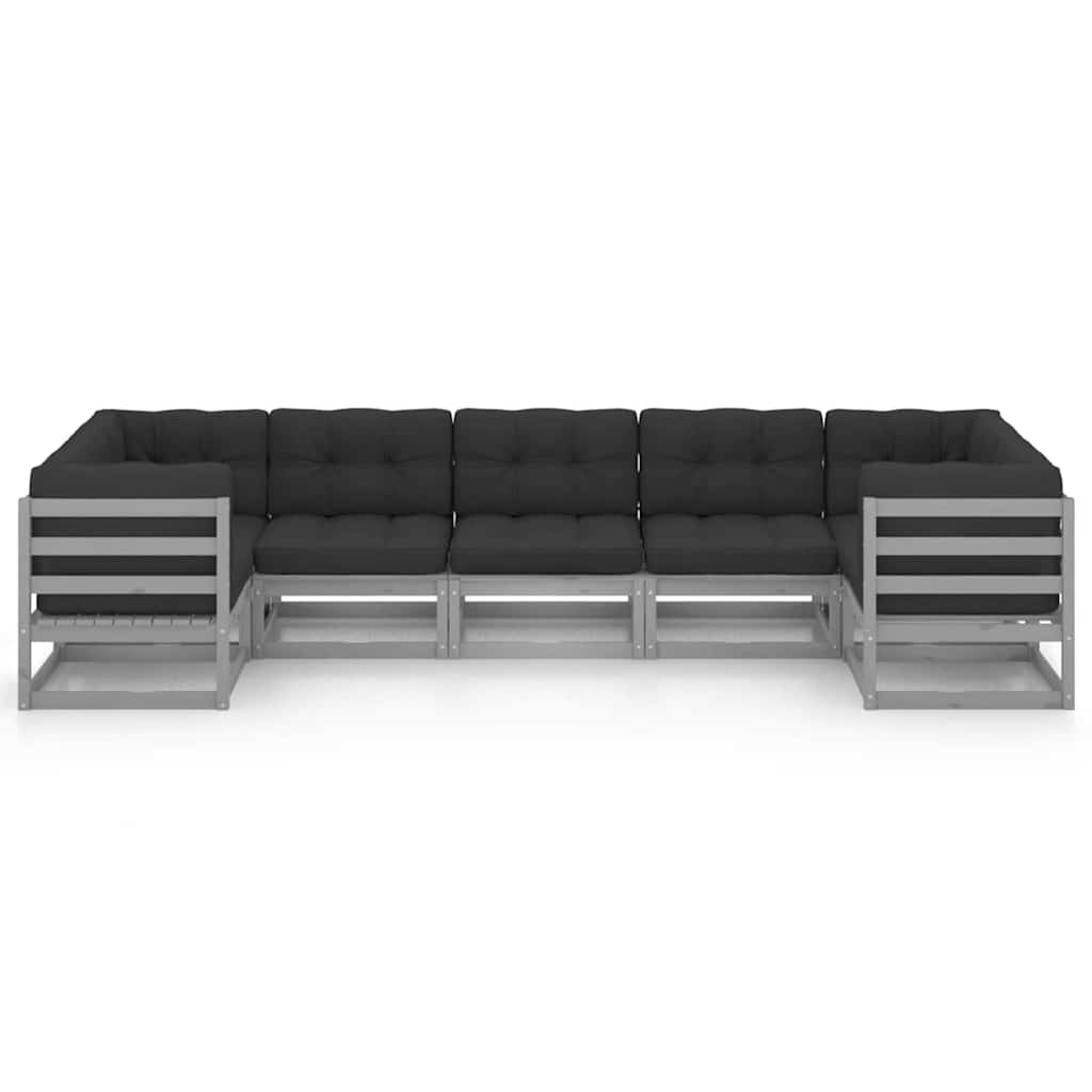 7 Piece Garden Lounge Set with Cushions Grey Solid Pinewood