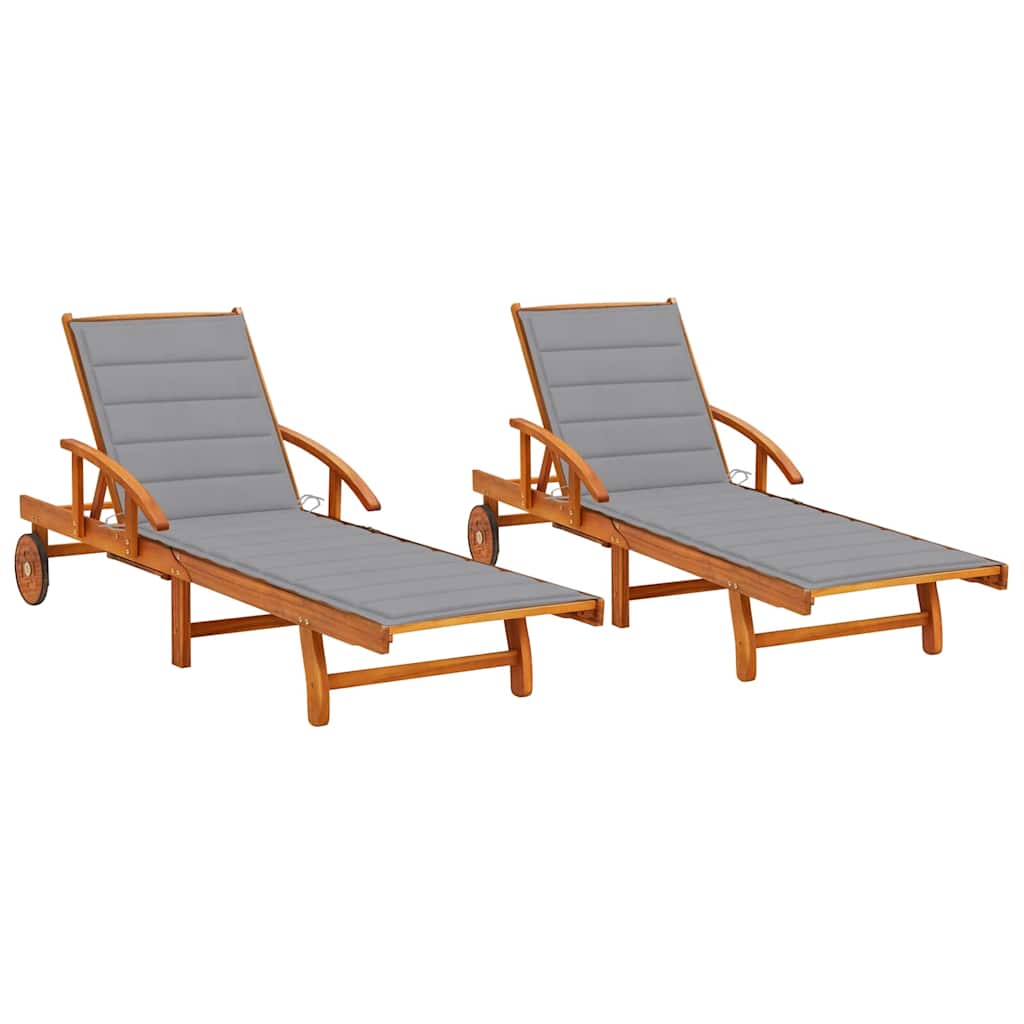 Sun Loungers 2 pcs with Cushions Solid Acacia Wood