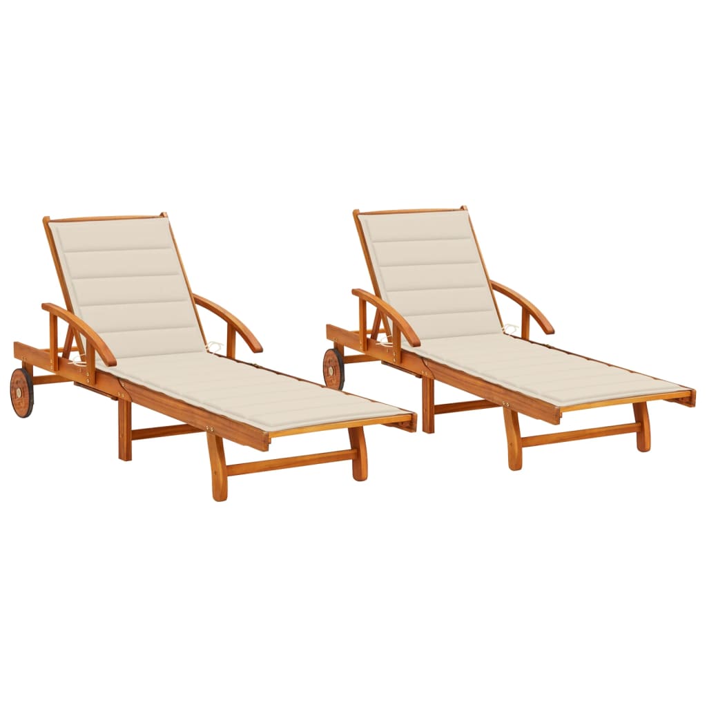 Sun Loungers 2 pcs with Cushions Solid Wood Acacia