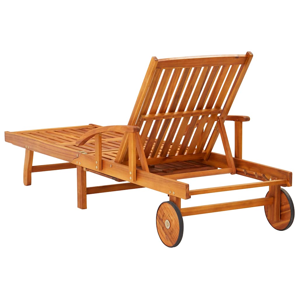 Sun Loungers 2 pcs with Table and Cushions Solid Acacia Wood