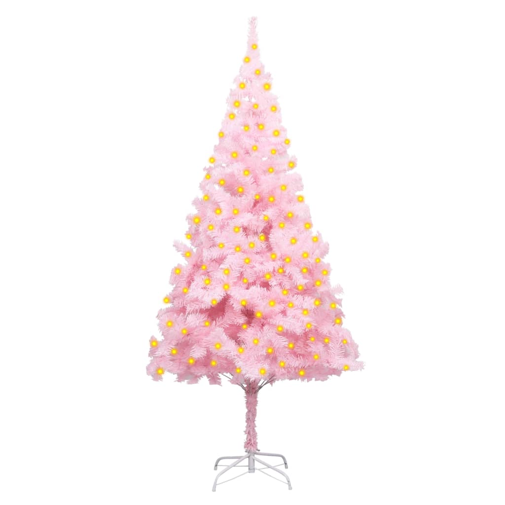 Artificial Pre-lit Christmas Tree with Stand Pink 180 cm PVC