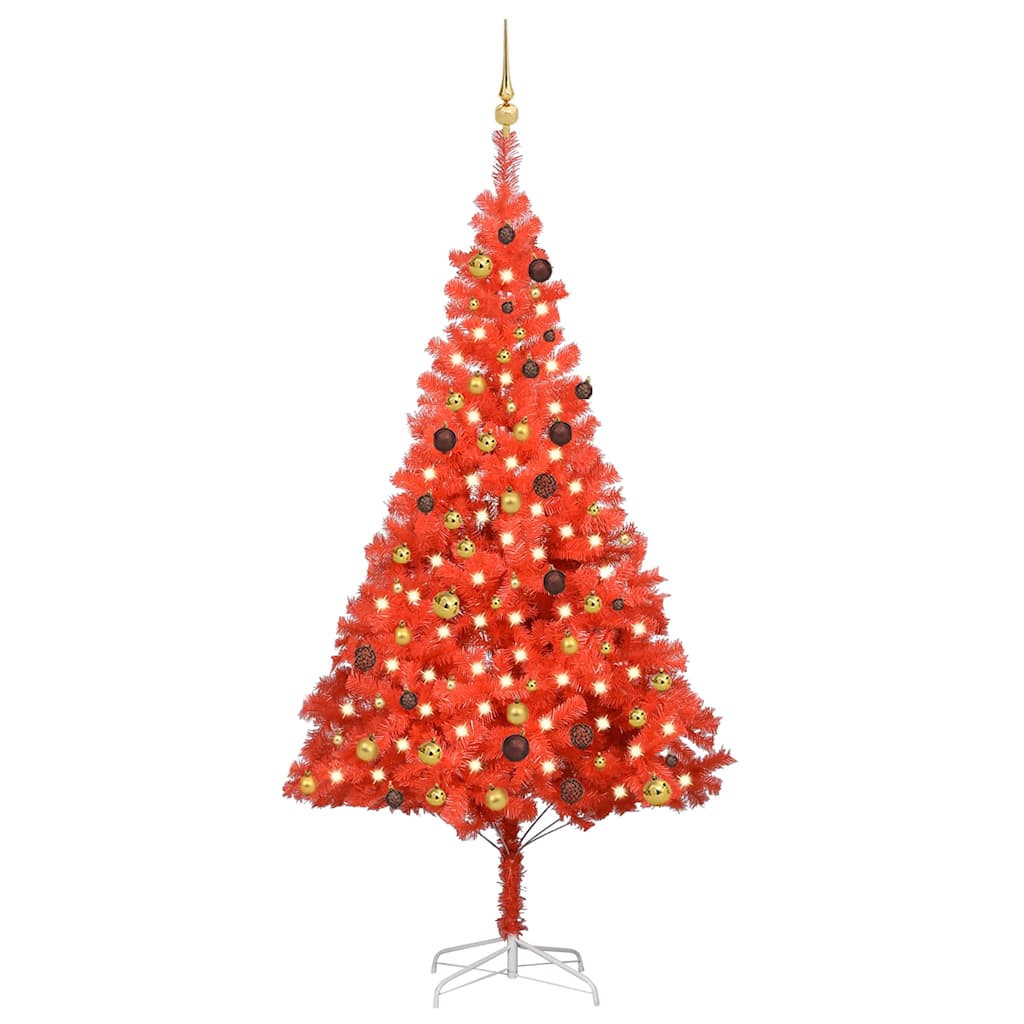 Artificial Pre-lit Christmas Tree with Ball Set Red 210 cm PVC