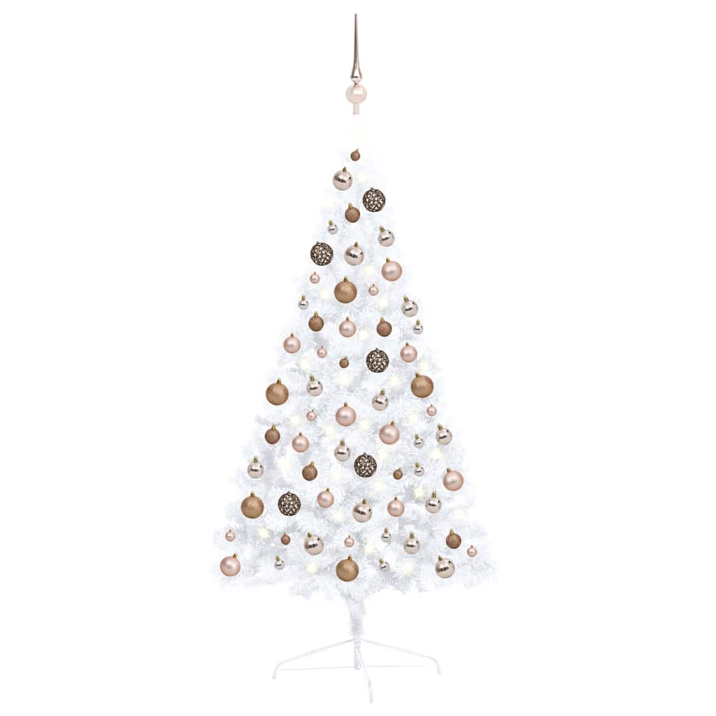Artificial Half Pre-lit Christmas Tree with Ball Set White 120 cm