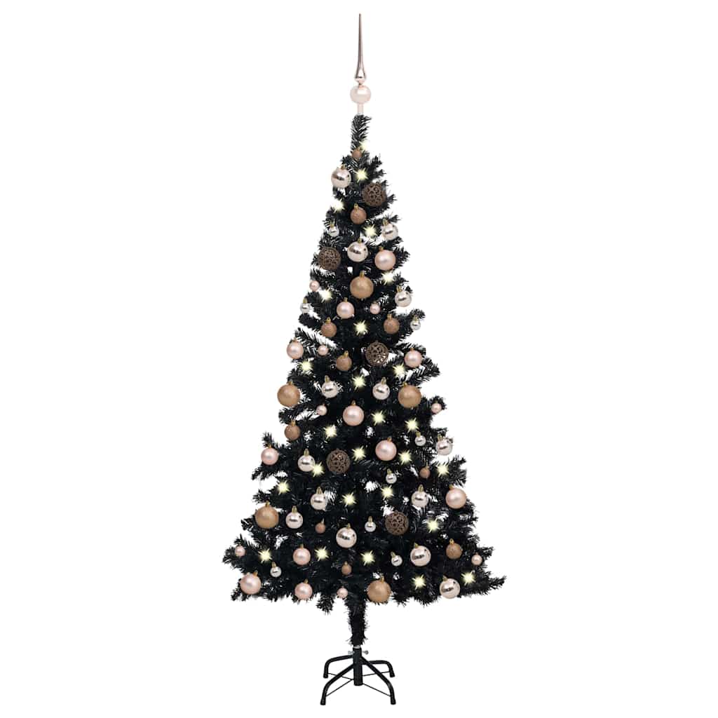 Artificial Pre-lit Christmas Tree with Ball Set Black 150cm PVC