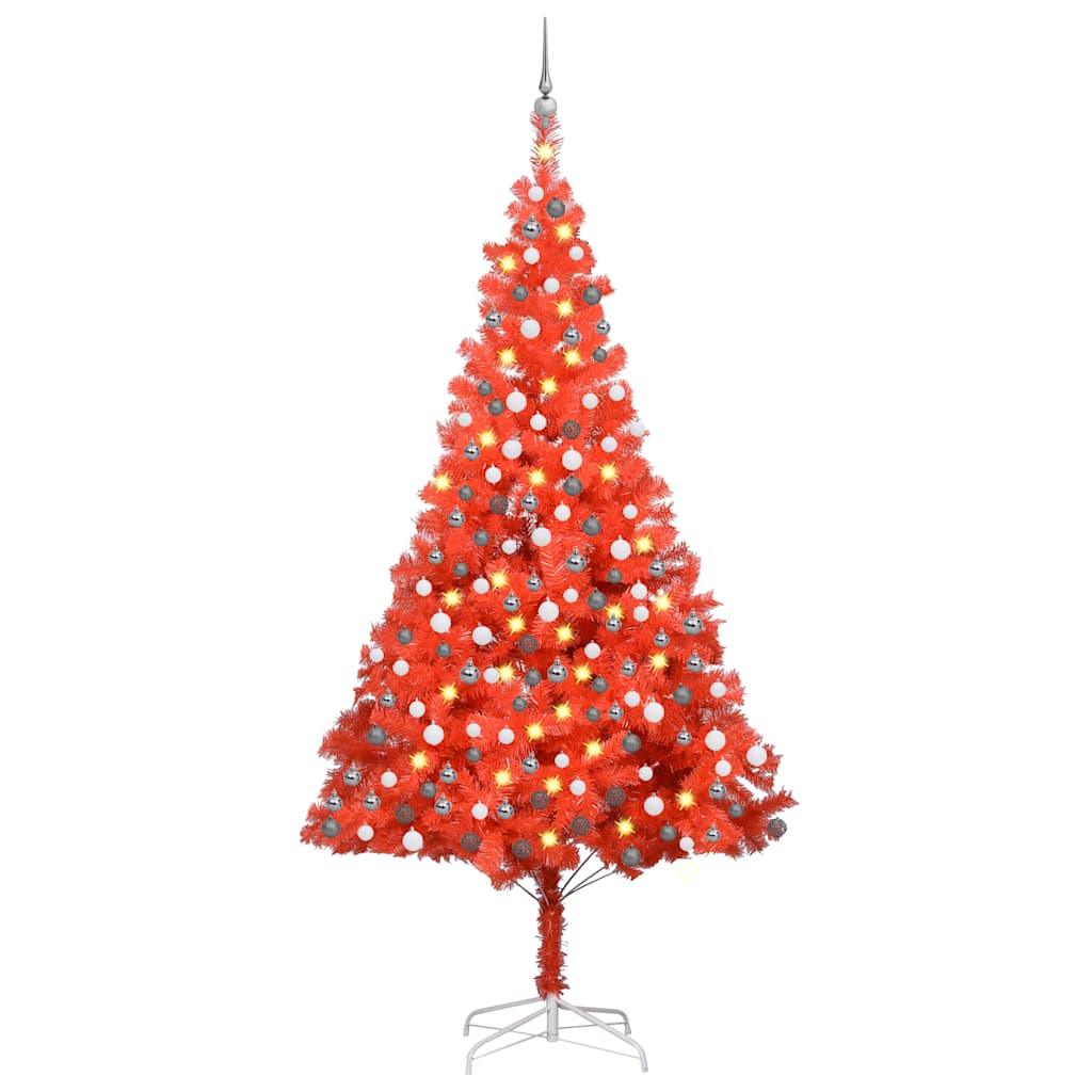Artificial Pre-lit Christmas Tree with Ball Set Red 240 cm PVC