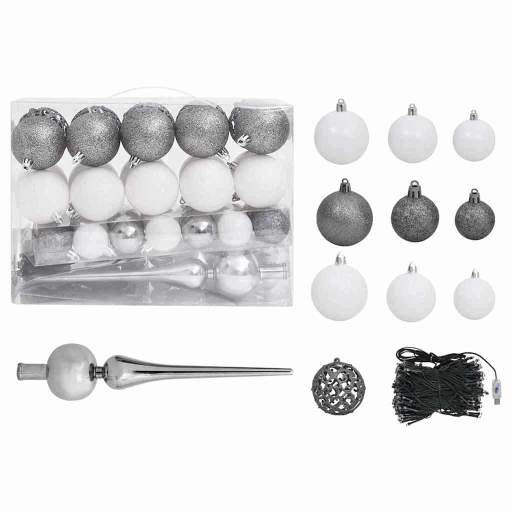 Artificial Pre-lit Christmas Tree with Ball Set Silver 150 cm PET