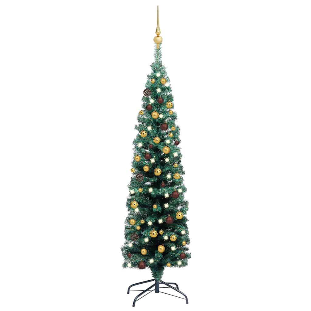 Slim Artificial Pre-lit Christmas Tree with Ball Set Green 120 cm