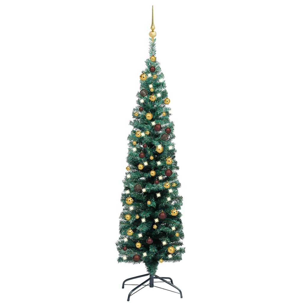 Slim Artificial Pre-lit Christmas Tree with Ball Set Green 150 cm