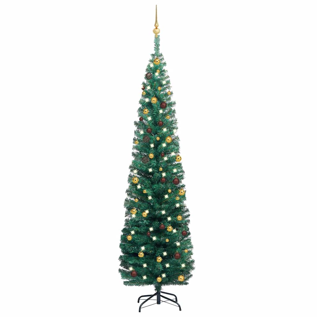 Slim Artificial Pre-lit Christmas Tree with Ball Set Green 210 cm