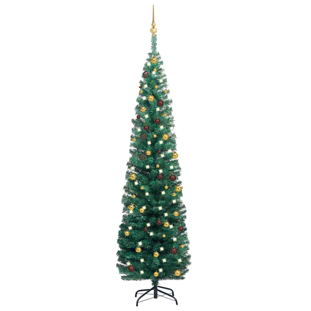 Slim Artificial Pre-lit Christmas Tree with Ball Set Green 210 cm