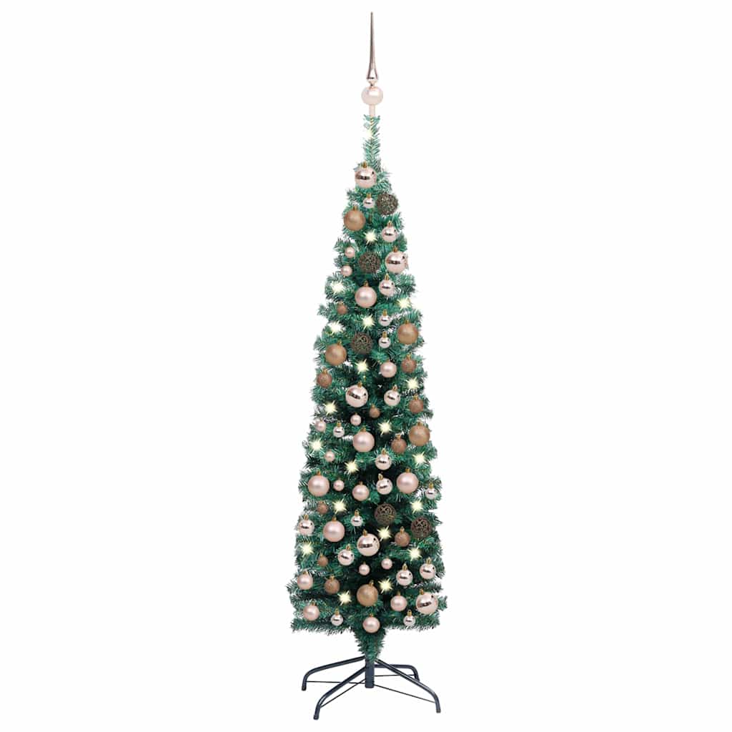 Slim Artificial Pre-lit Christmas Tree Ball Set Green 120 cm