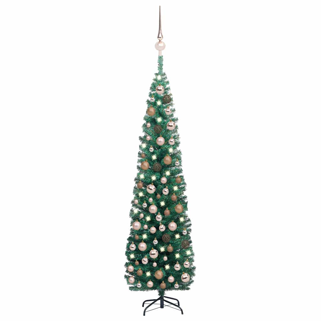 Slim Artificial Pre-lit Christmas Tree with Ball Set Green 210 cm