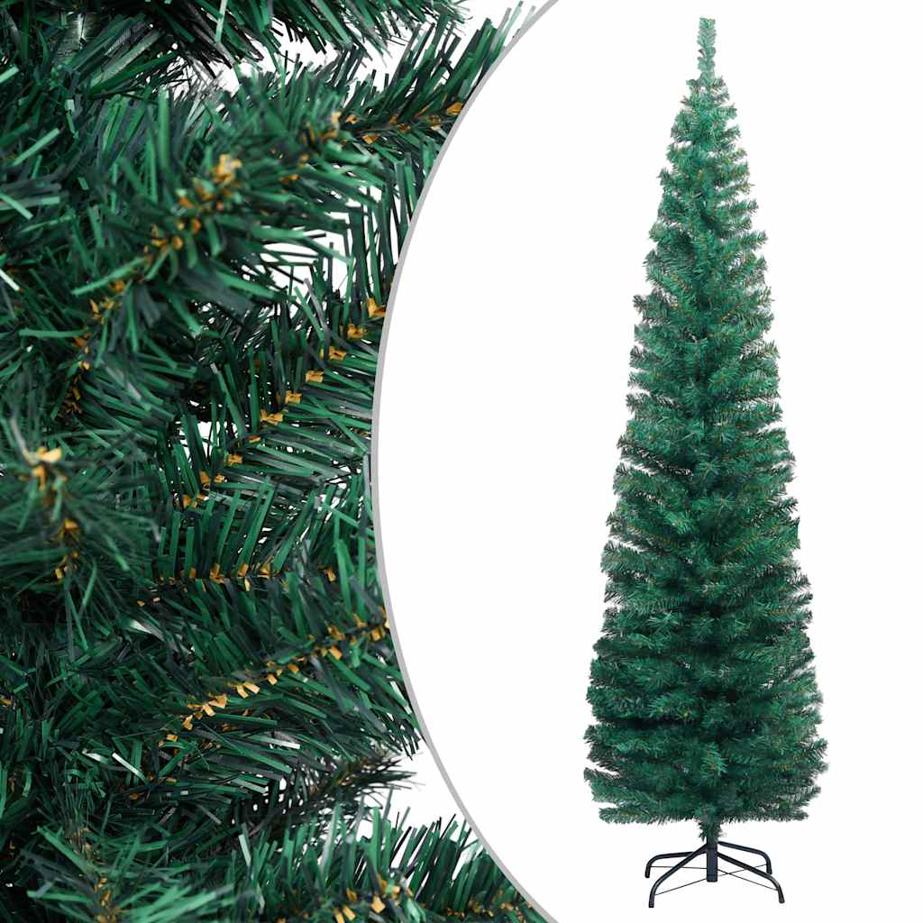 Slim Artificial Pre-lit Christmas Tree with Ball Set Green 210 cm