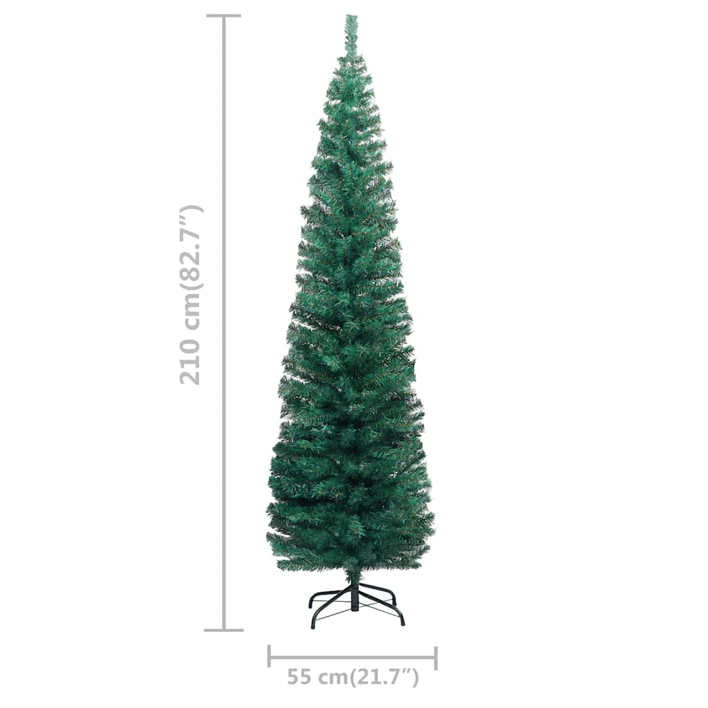 Slim Artificial Pre-lit Christmas Tree with Ball Set Green 210 cm