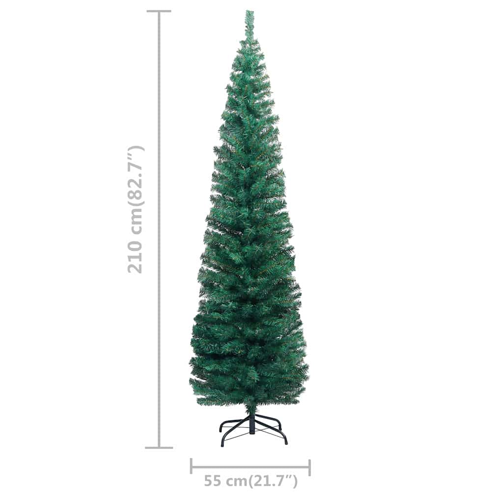 Slim Artificial Pre-lit Christmas Tree with Ball Set Green 210 cm