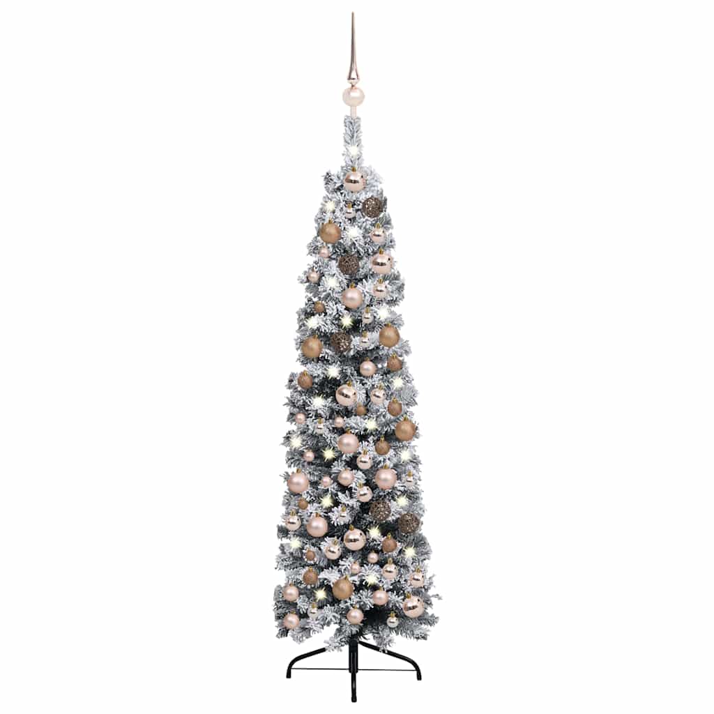 Slim Pre-lit Christmas Tree with Ball Set&Flocked Snow Green 120 cm