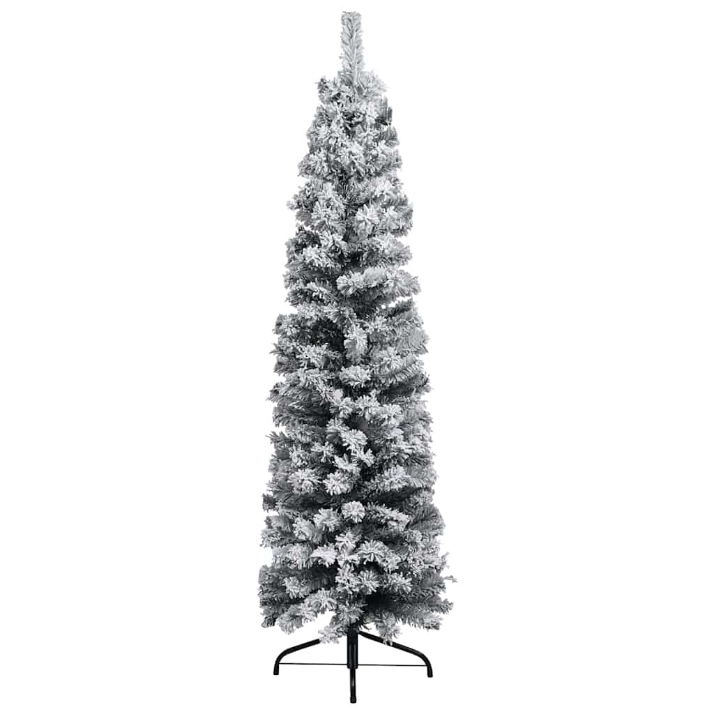Slim Pre-lit Christmas Tree with Ball Set&Flocked Snow Green 120 cm