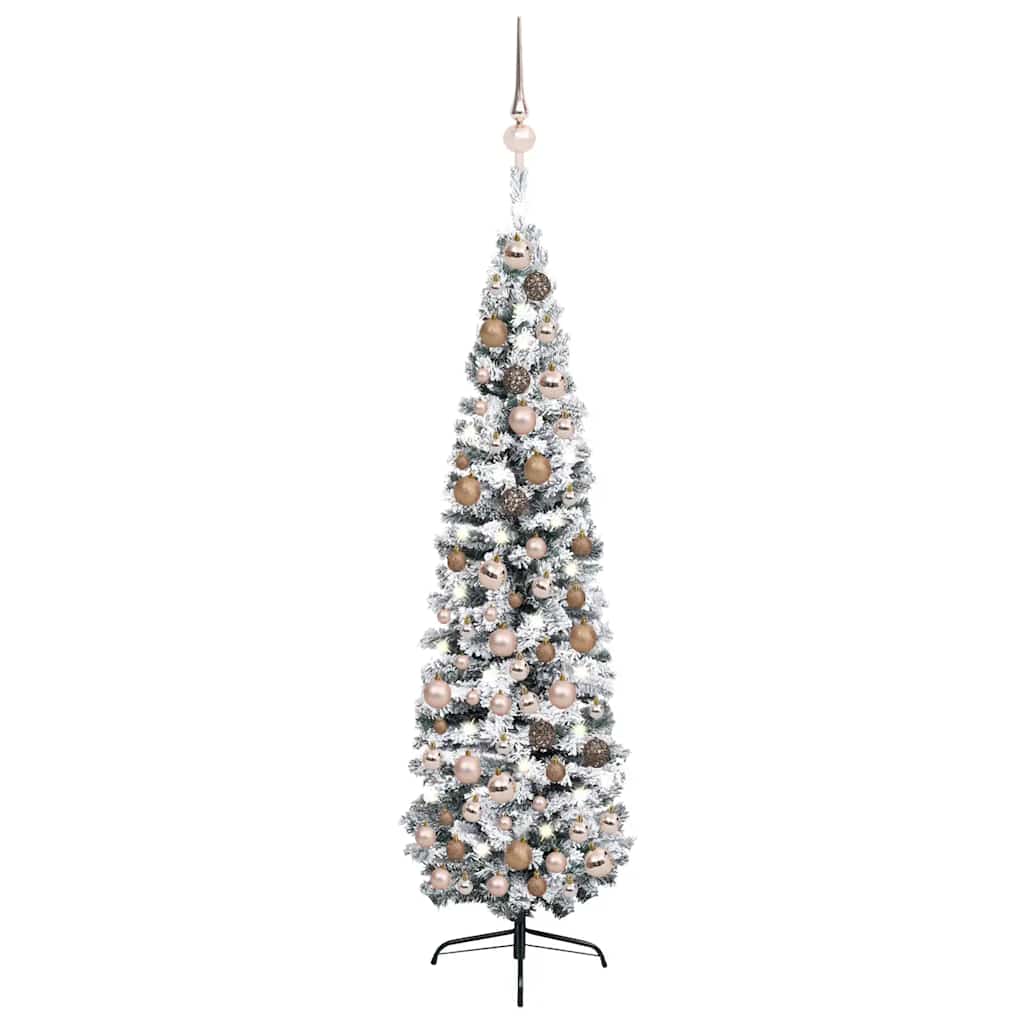 Slim Artificial Pre-lit Christmas Tree with Ball Set Green 180 cm