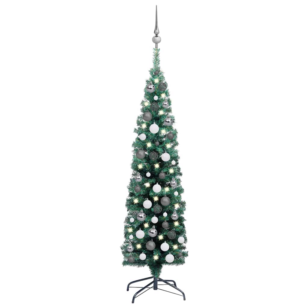 Slim Artificial Pre-lit Christmas Tree with Ball Set Green 120 cm