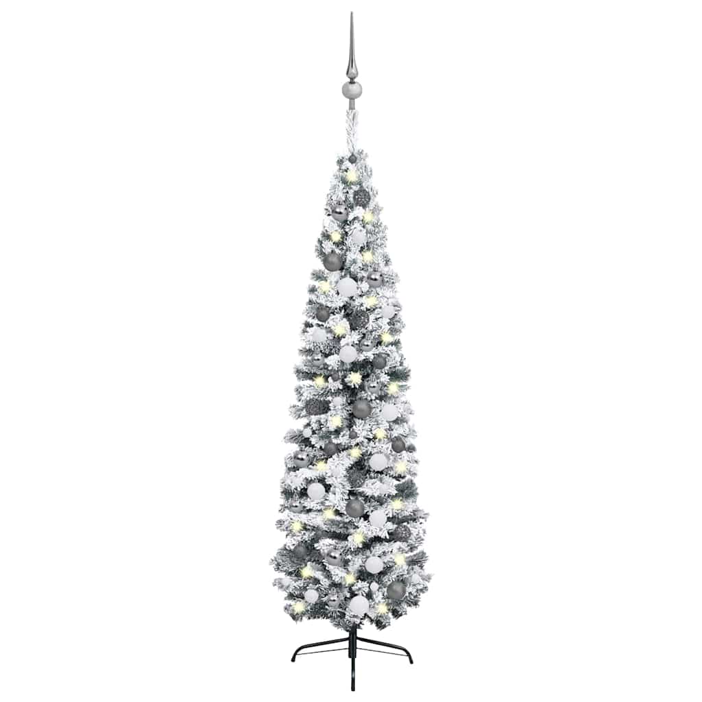 Slim Artificial Pre-lit Christmas Tree with Ball Set Green 180 cm