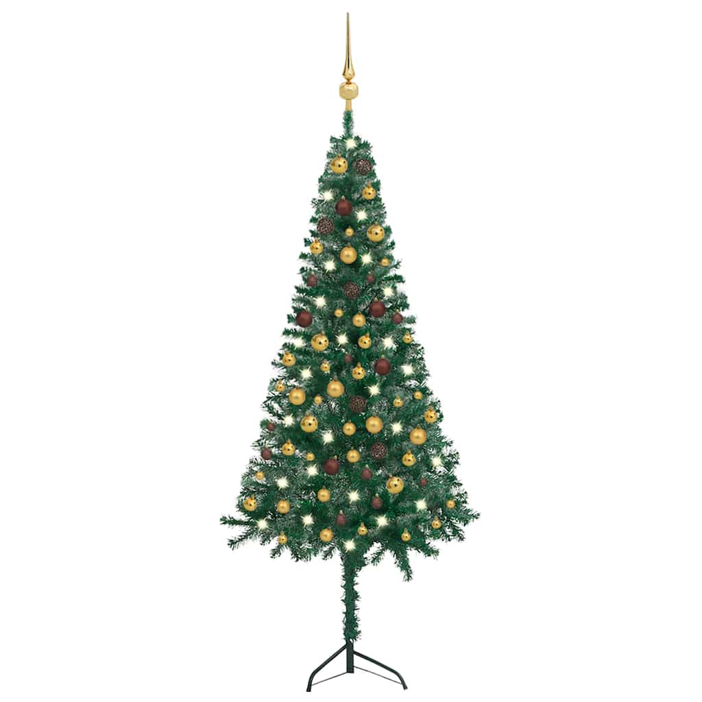 Corner Artificial Christmas Tree LEDs&Ball Set Green 180 cm PVC