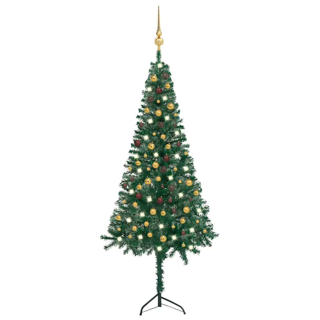 Corner Artificial Christmas Tree LEDs&Ball Set Green 240 cm PVC