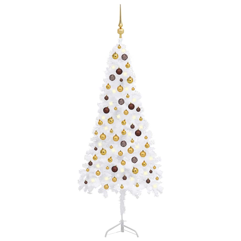 Corner Artificial Christmas Tree LEDs&Ball Set White 150 cm PVC