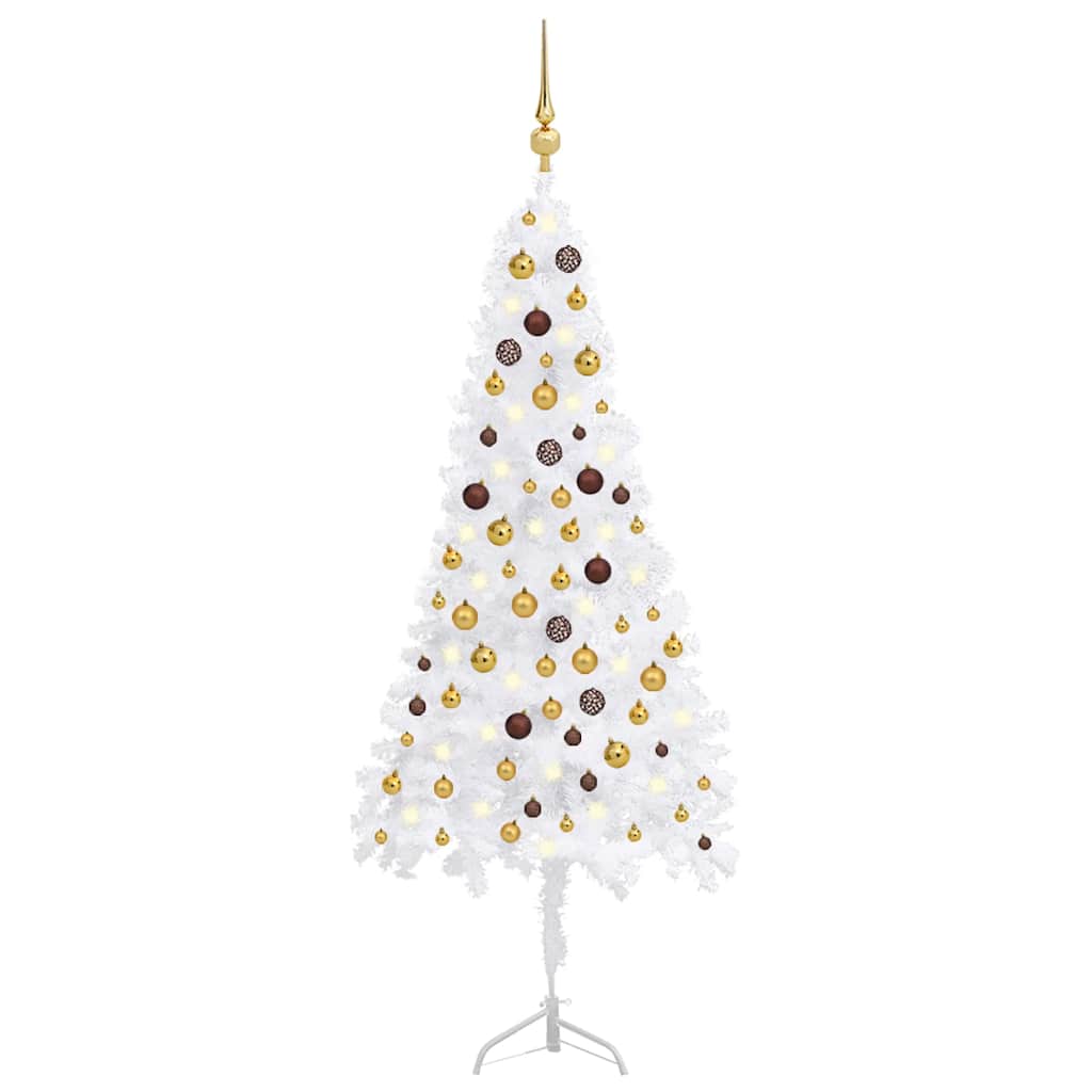 Corner Artificial Christmas Tree LEDs&Ball Set White 180 cm PVC