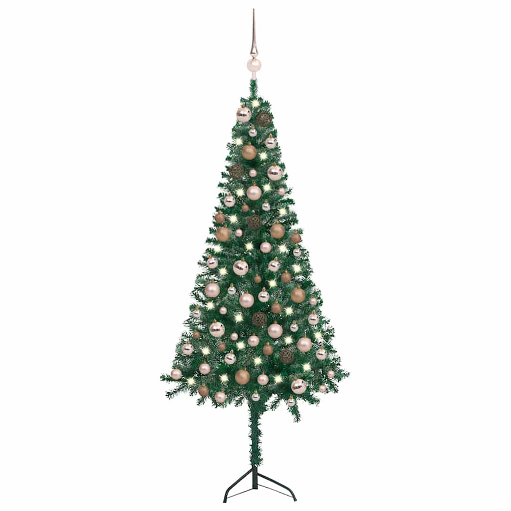 Corner Artificial Christmas Tree LEDs&Ball Set Green 120 cm PVC