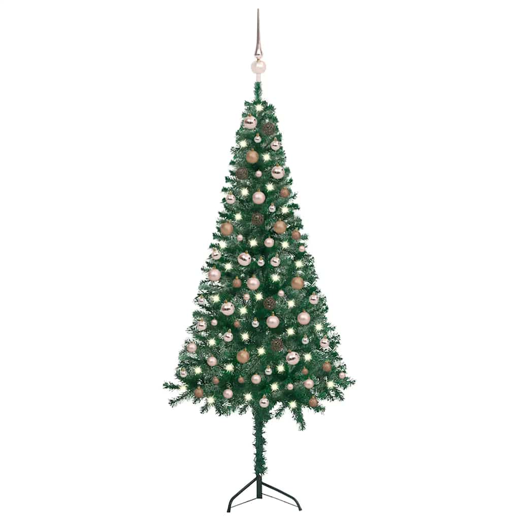 Corner Artificial Christmas Tree LEDs&Ball Set Green 180 cm PVC