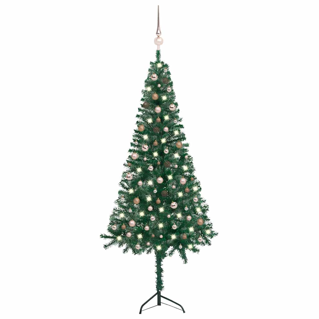 Corner Artificial Christmas Tree LEDs&Ball Set Green 240 cm PVC
