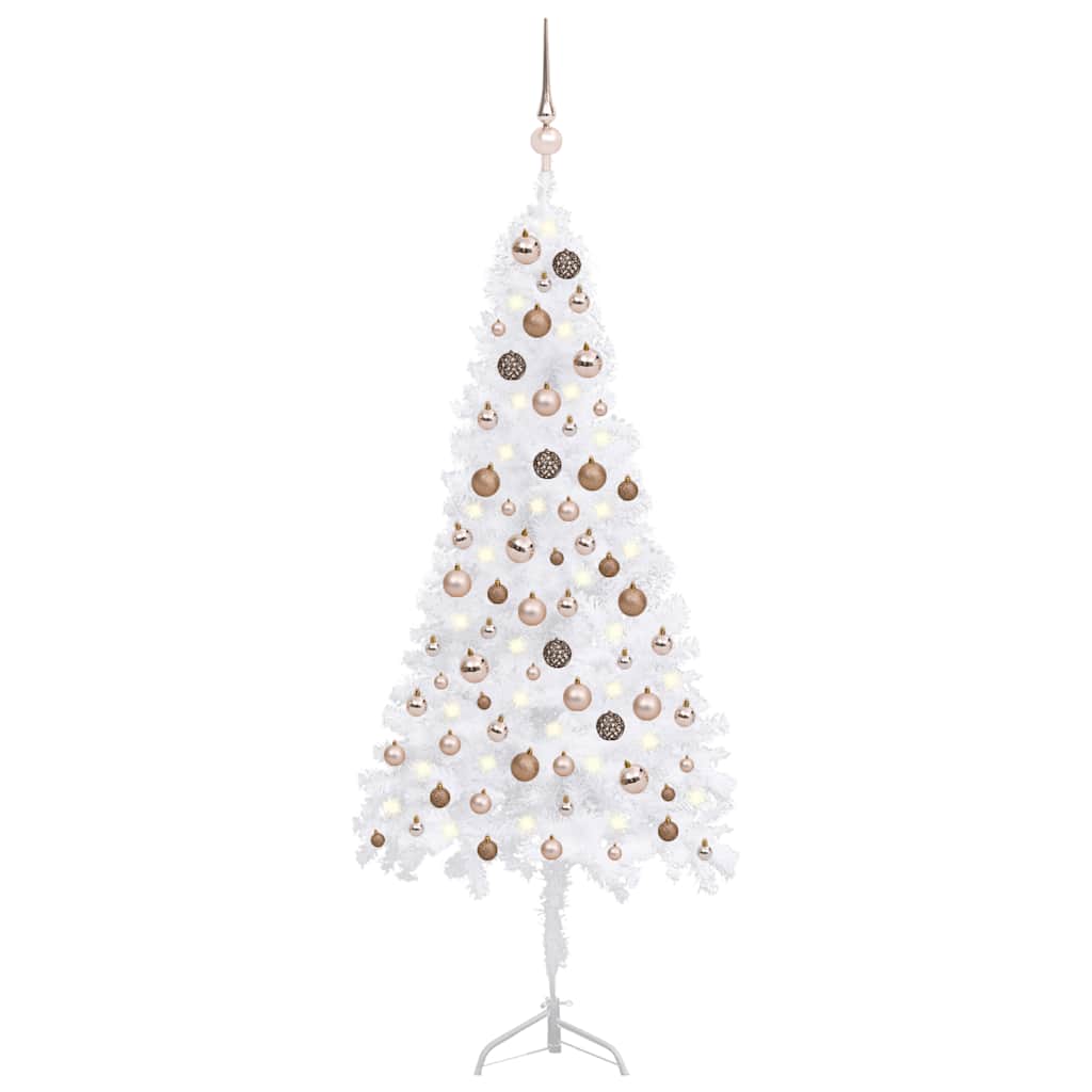 Corner Artificial Christmas Tree LEDs&Ball Set White 150 cm PVC