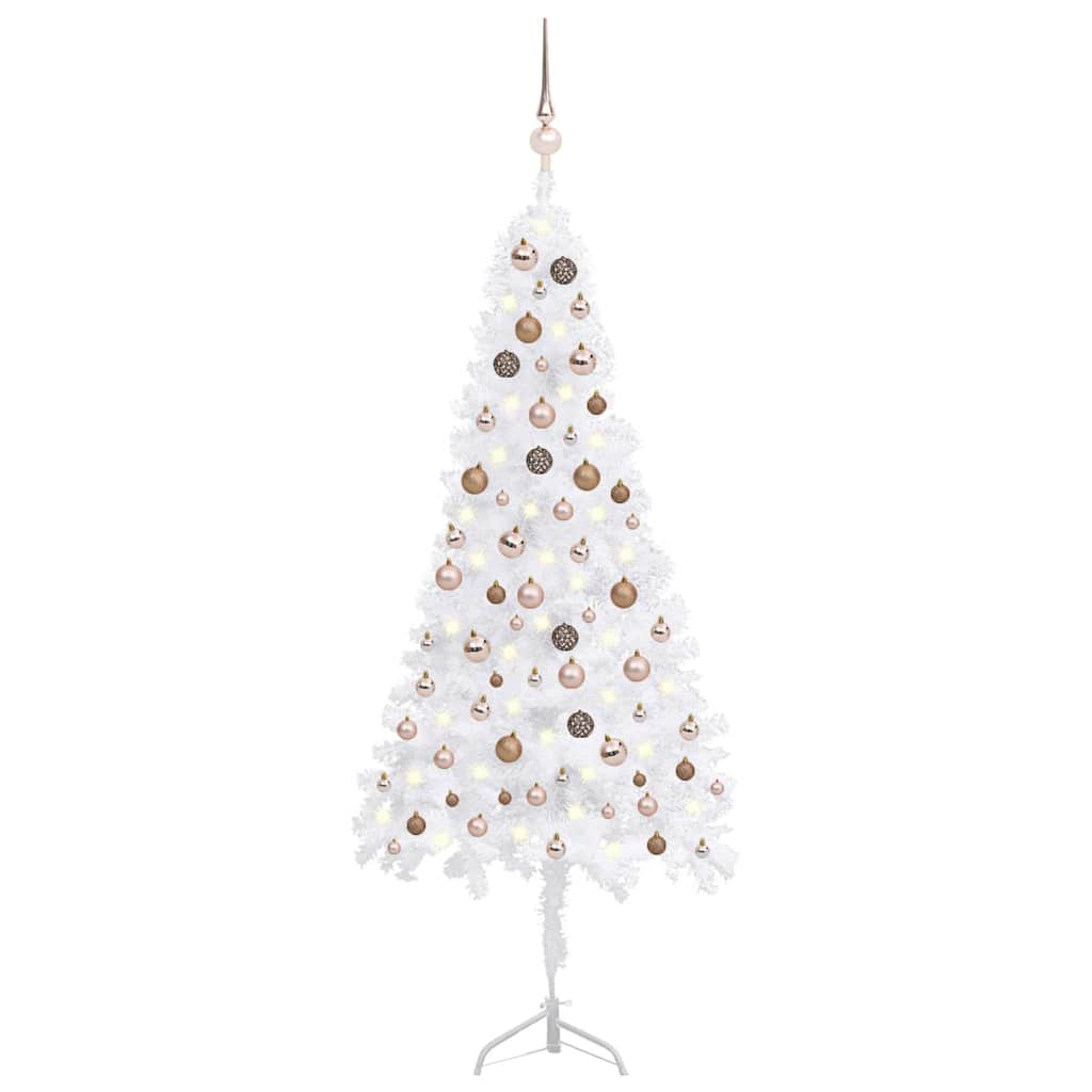 Corner Artificial Christmas Tree LEDs&Ball Set White 180 cm PVC