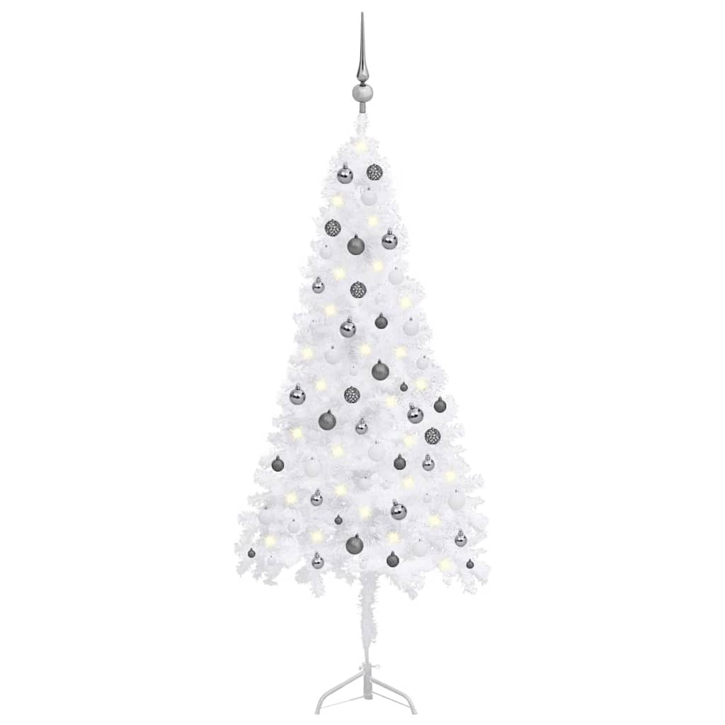 Corner Artificial Christmas Tree LEDs&Ball Set White 180 cm PVC