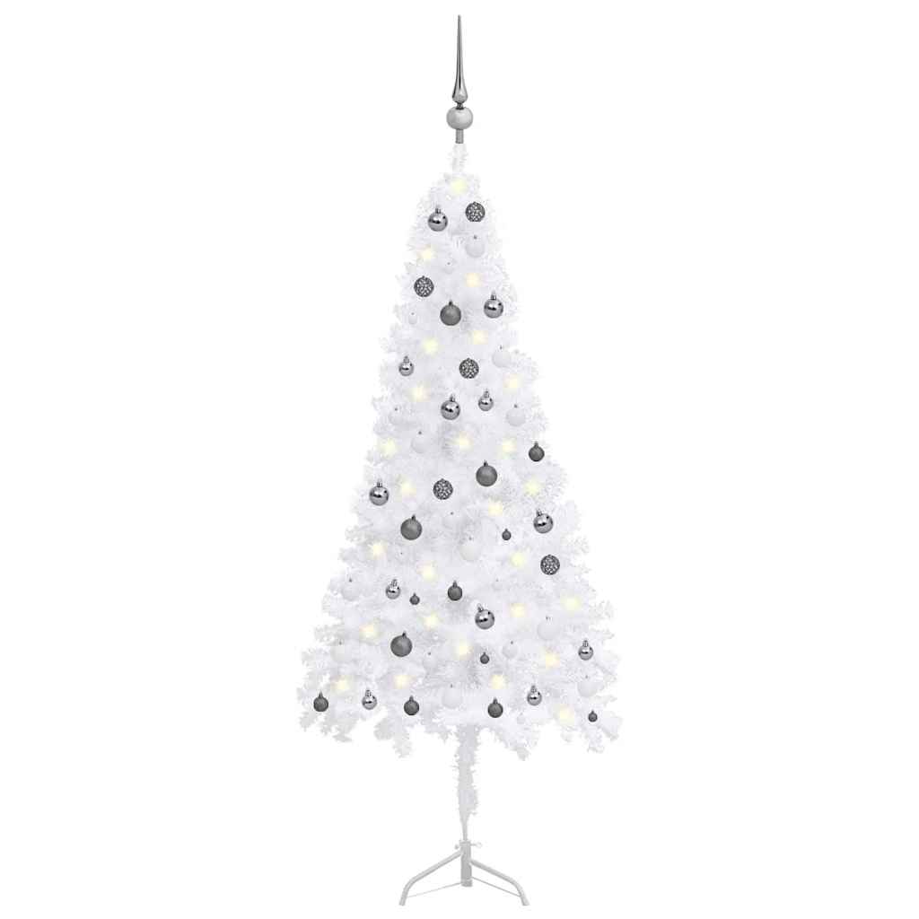 Corner Artificial Christmas Tree LEDs&Ball Set White 210 cm PVC
