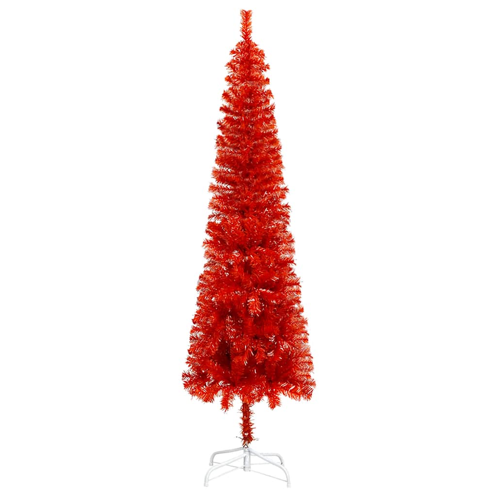 Slim Pre-lit Christmas Tree with Ball Set Red 210 cm