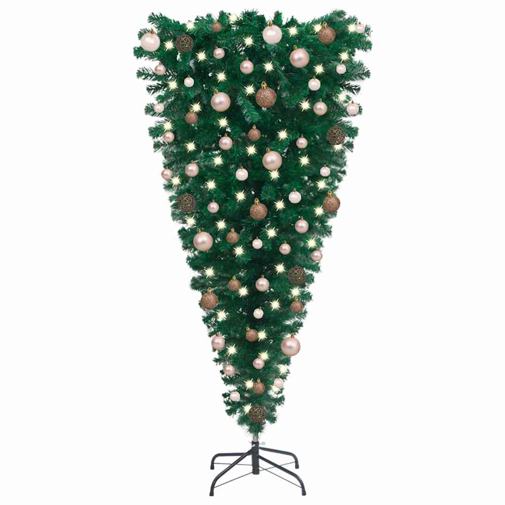 Upside-down Artificial Pre-lit Christmas Tree with Ball Set 150 cm