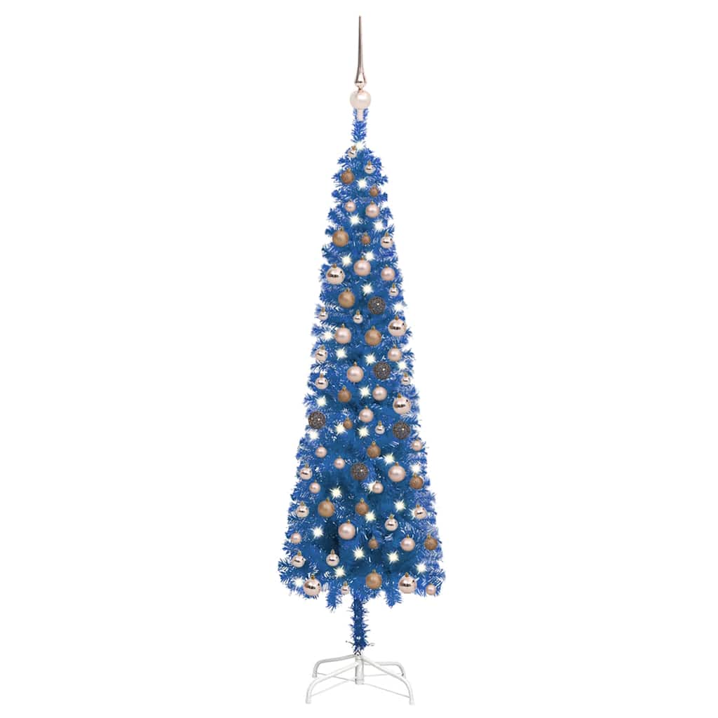 Slim Pre-lit Christmas Tree with Ball Set Blue 150 cm