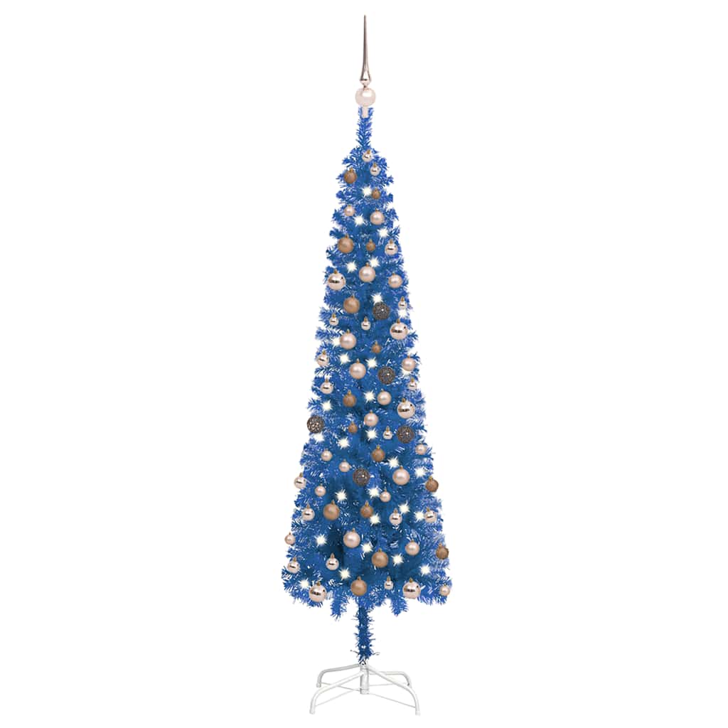 Slim Pre-lit Christmas Tree with Ball Set Blue 180 cm