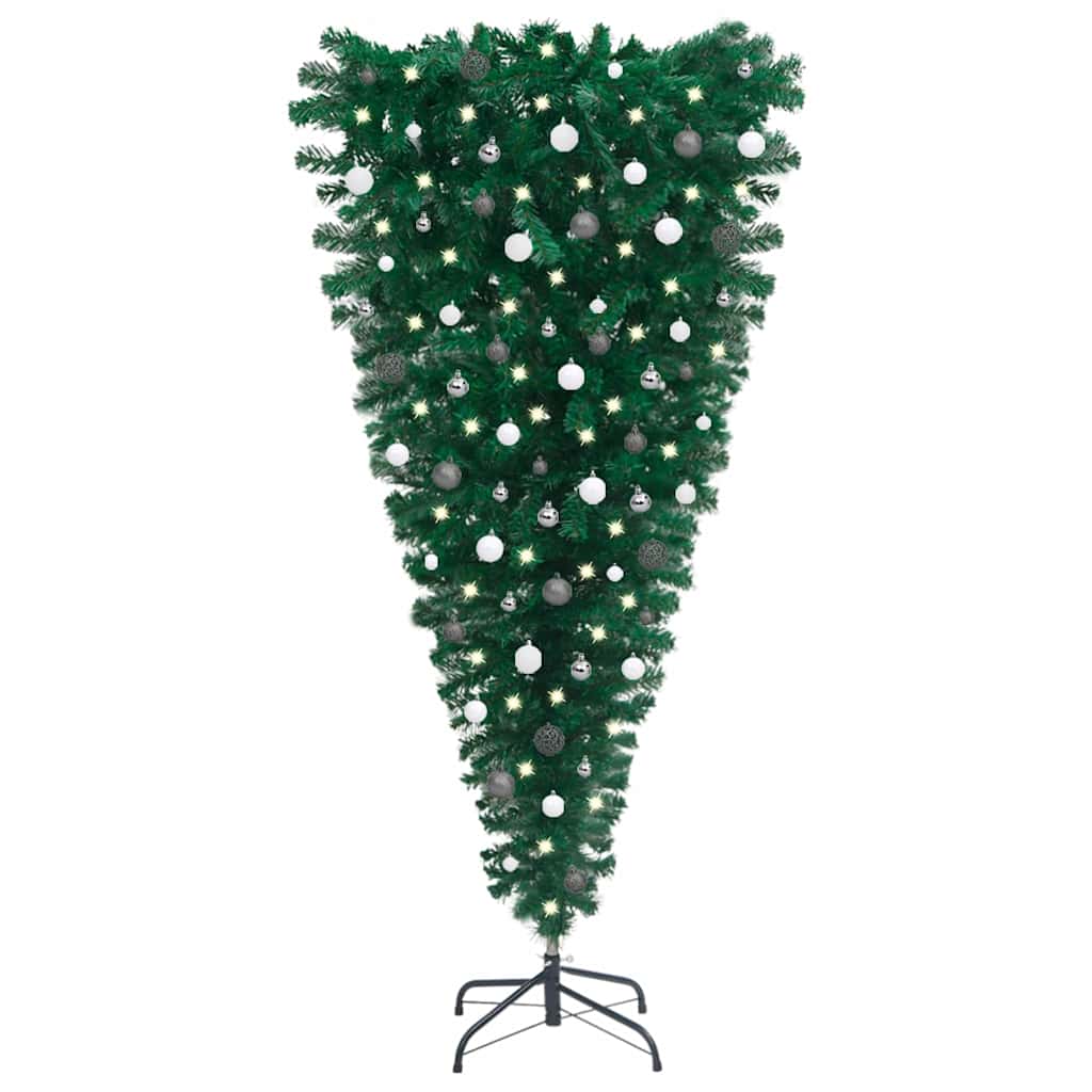 Upside-down Artificial Pre-lit Christmas Tree with Ball Set 180 cm